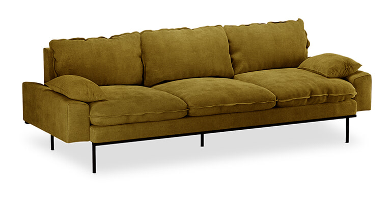 HKliving 4-zits Bank Retro Velvet, 245cm - Olijfgroen
