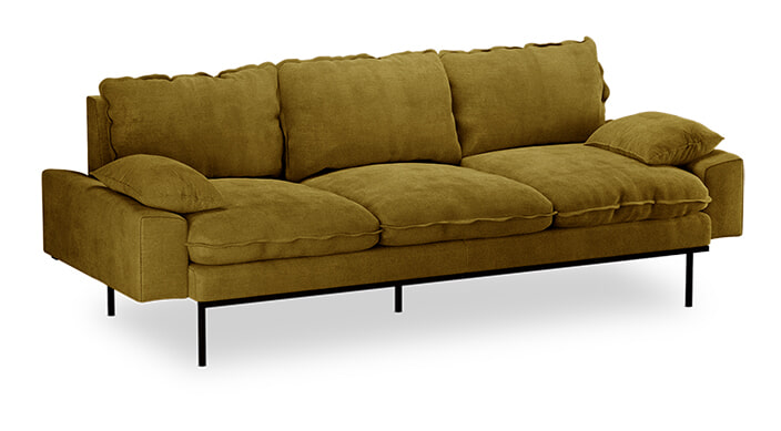 HKliving 3-zits Bank Retro 225cm, Velvet - Olijfgroen