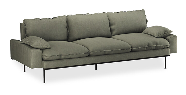 HKliving 4-zits Bank Retro 245cm, Linnen - Legergroen