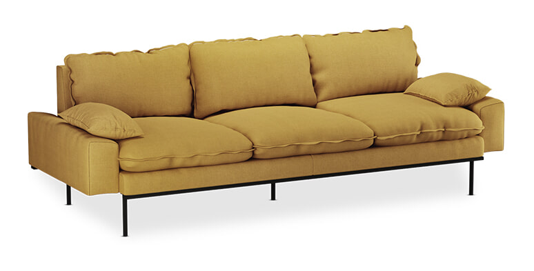 HKliving 4-zits Bank Retro 245cm, Linnen - Okergeel