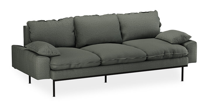HKliving 3-zits Bank Retro 225cm, Wander stof - Legergroen
