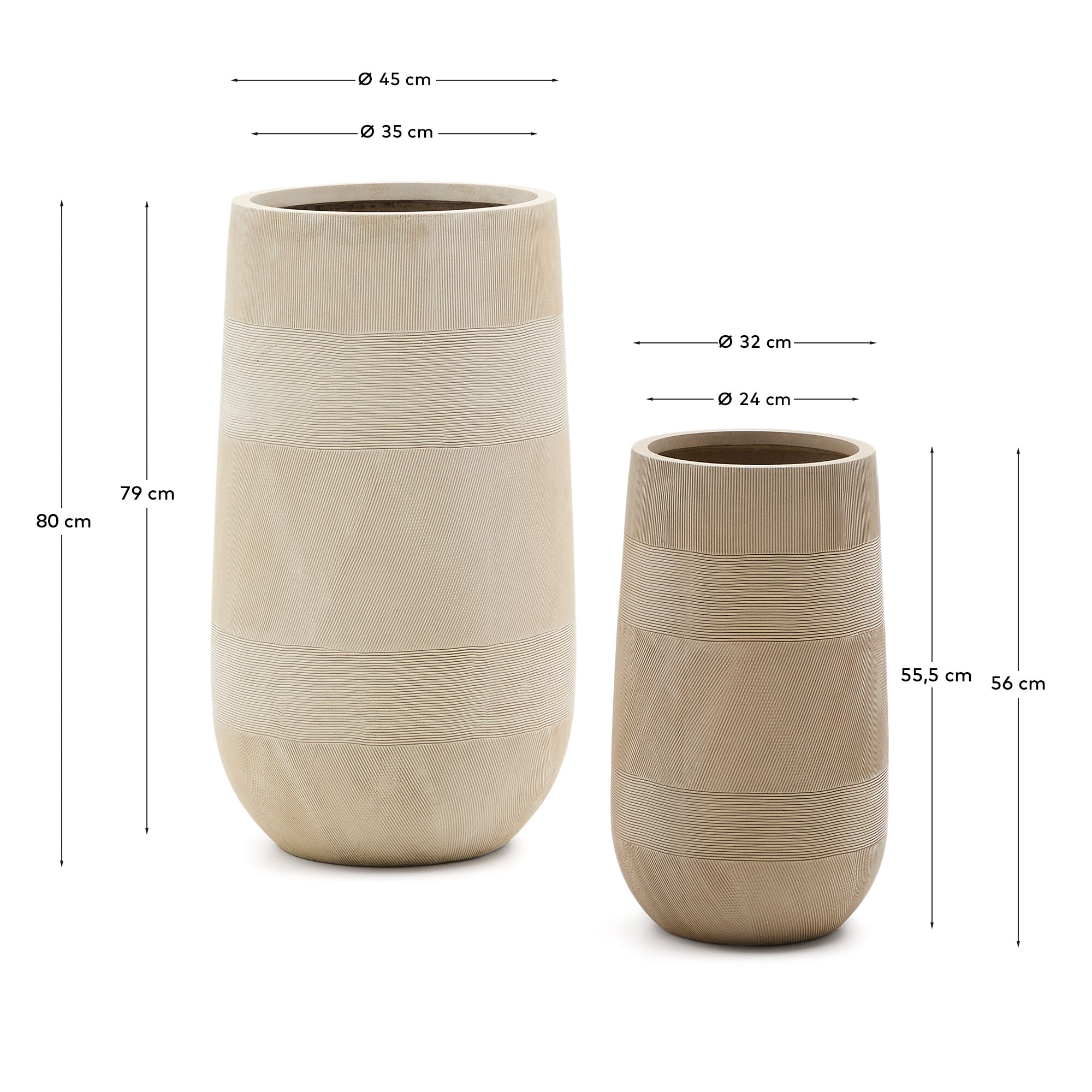 Kave Home Plantenpot 'Tival' Set van 2 stuks, kleur Beige