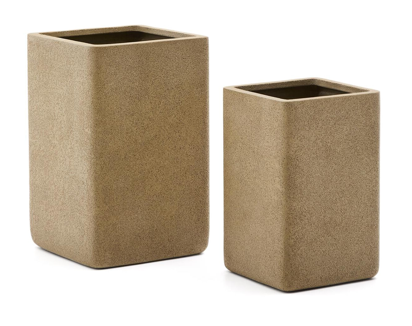 Kave Home Hoge Plantenpot 'Minoa' Polystone, Set van 2 stuks, kleur Mosterdgeel