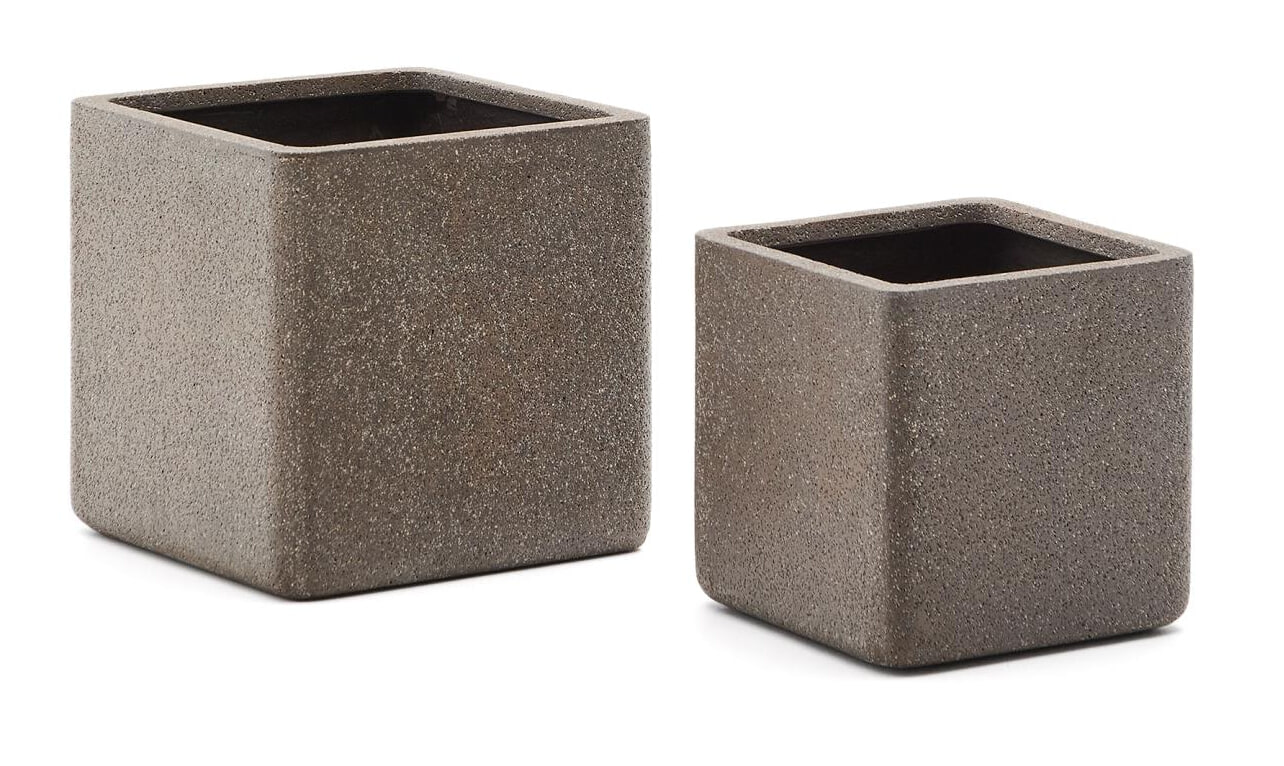 Kave Home Lage Plantenpot Minoa Polystone, Set van 2 stuks