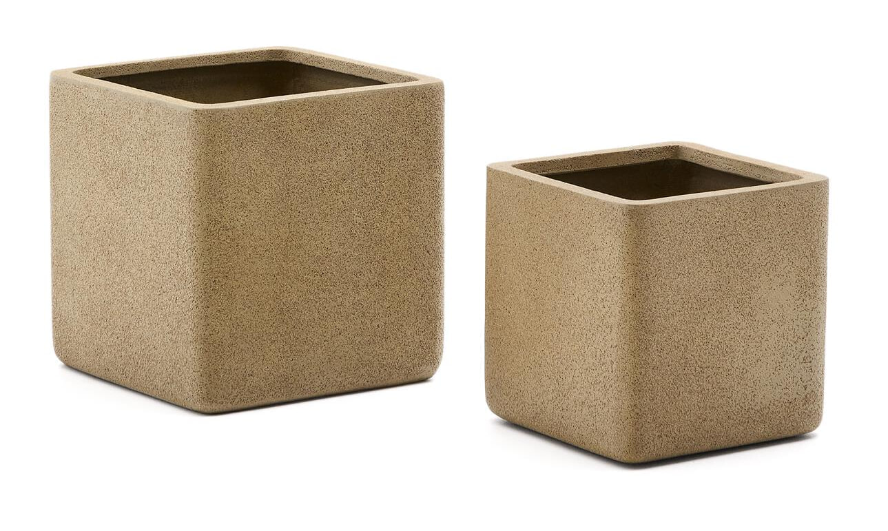 Kave Home Lage Plantenpot 'Minoa' Polystone, Set van 2 stuks, kleur Mosterdgeel