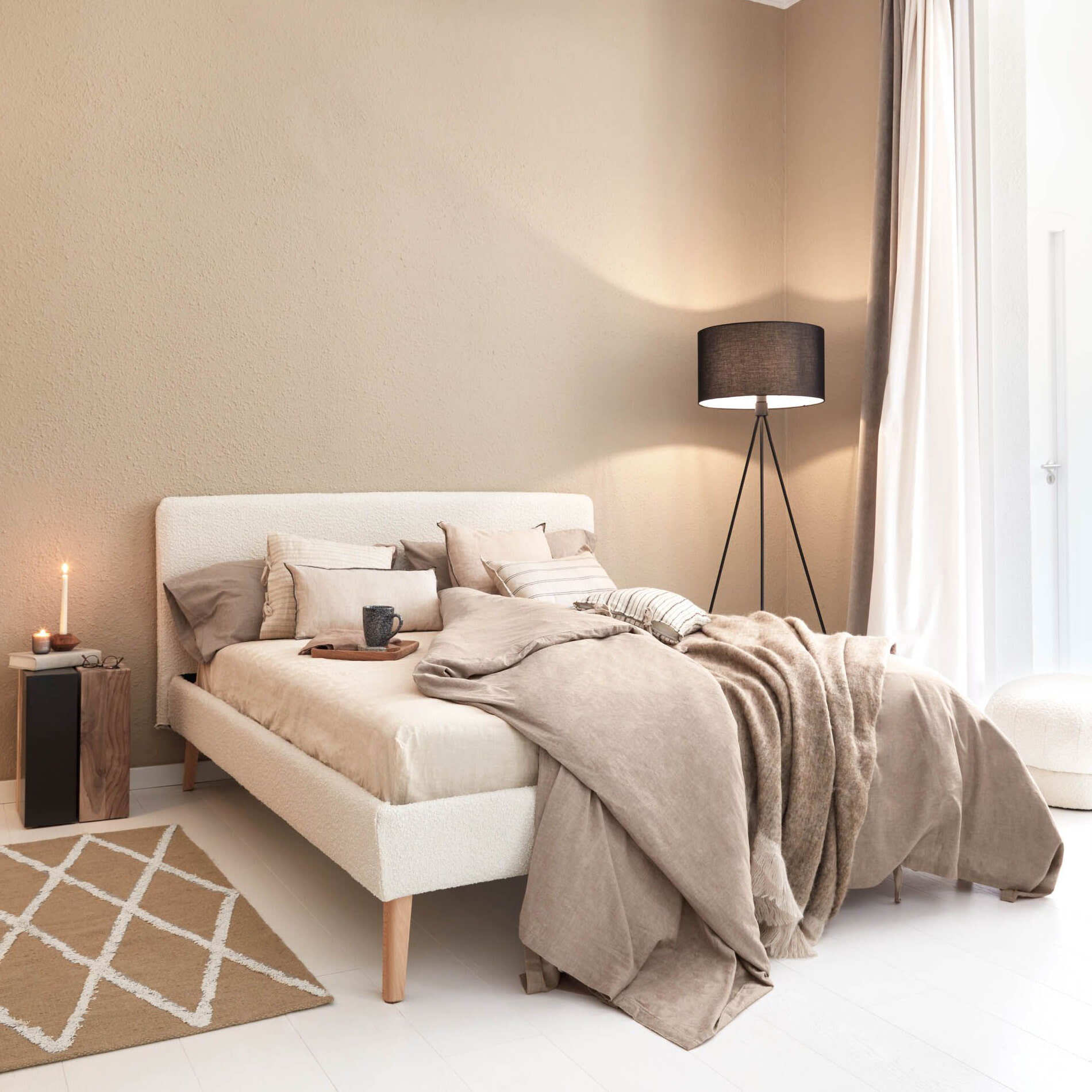 Kave Home Bed 'Dyla' Bouclé, 160 x 200cm