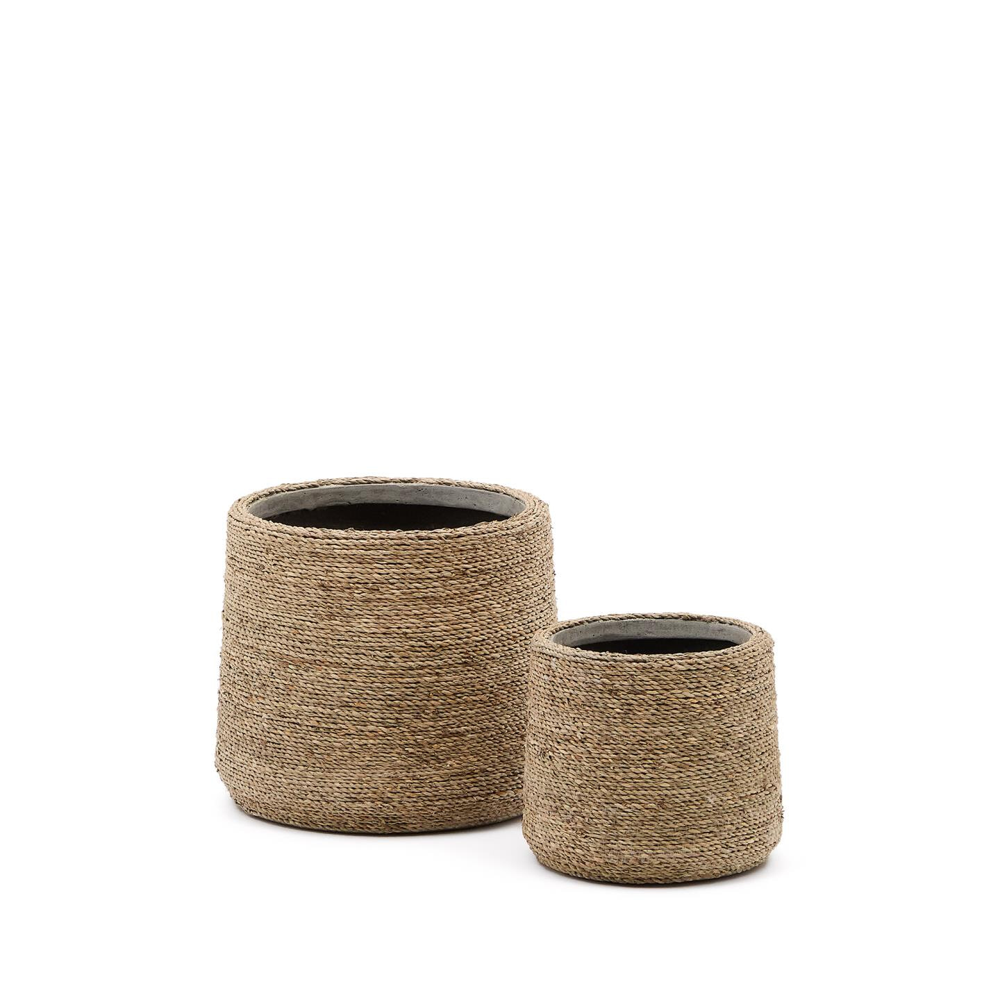 Kave Home Plantenpot Sigal Handgevlochten Espartogras, Set van 2 stuks - Naturel