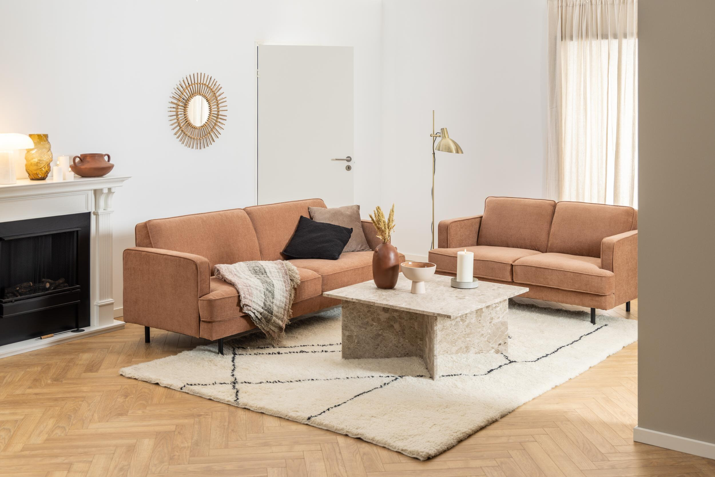 Bendt Vierkante Salontafel 'Shaunika' Marmer, 90 x 90cm, kleur Lichtbruin