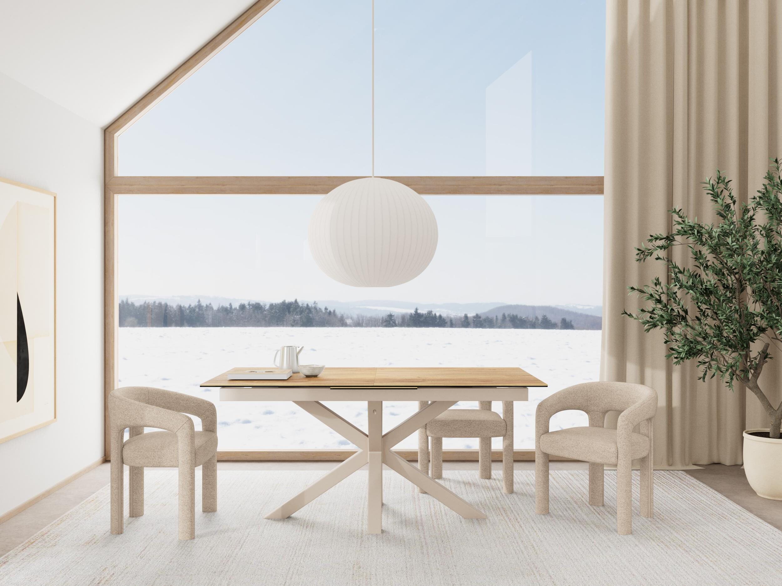 Bendt Uitschuifbare Eettafel 'Line' Keramiek met eikenlook, 168/210 x 90cm