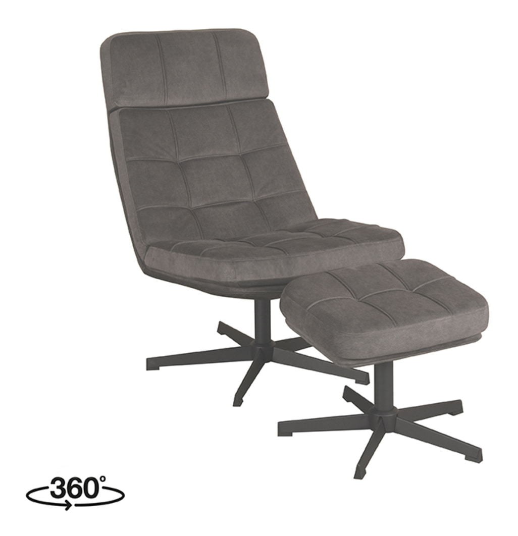 LABEL51 Draaifauteuil 'Alvar' Met hocker, kleur Antraciet