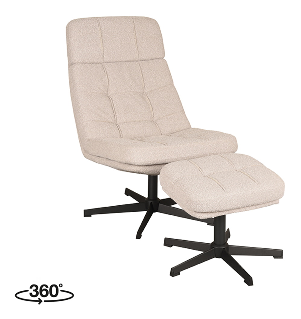LABEL51 Fauteuil 'Alvar' Met hocker, Bouclé, kleur Naturel