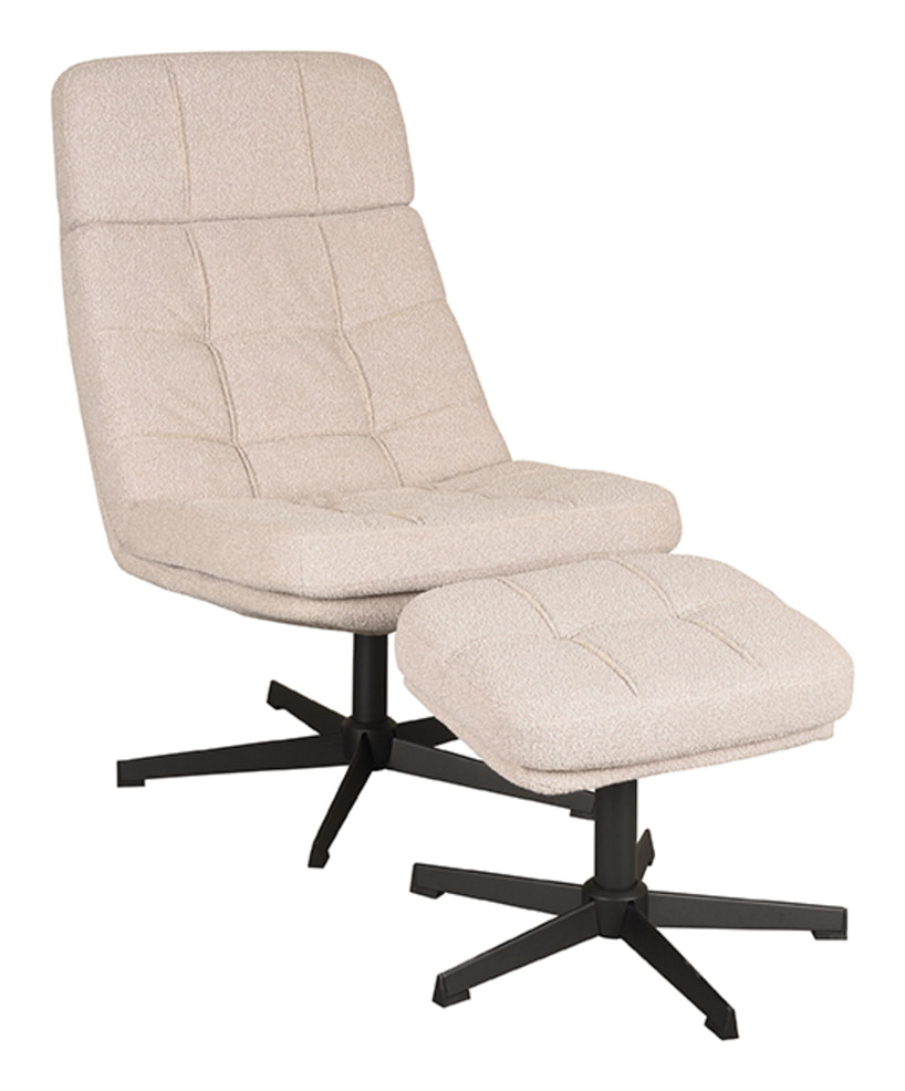 LABEL51 Fauteuil 'Alvar' Met hocker, Bouclé, kleur Naturel
