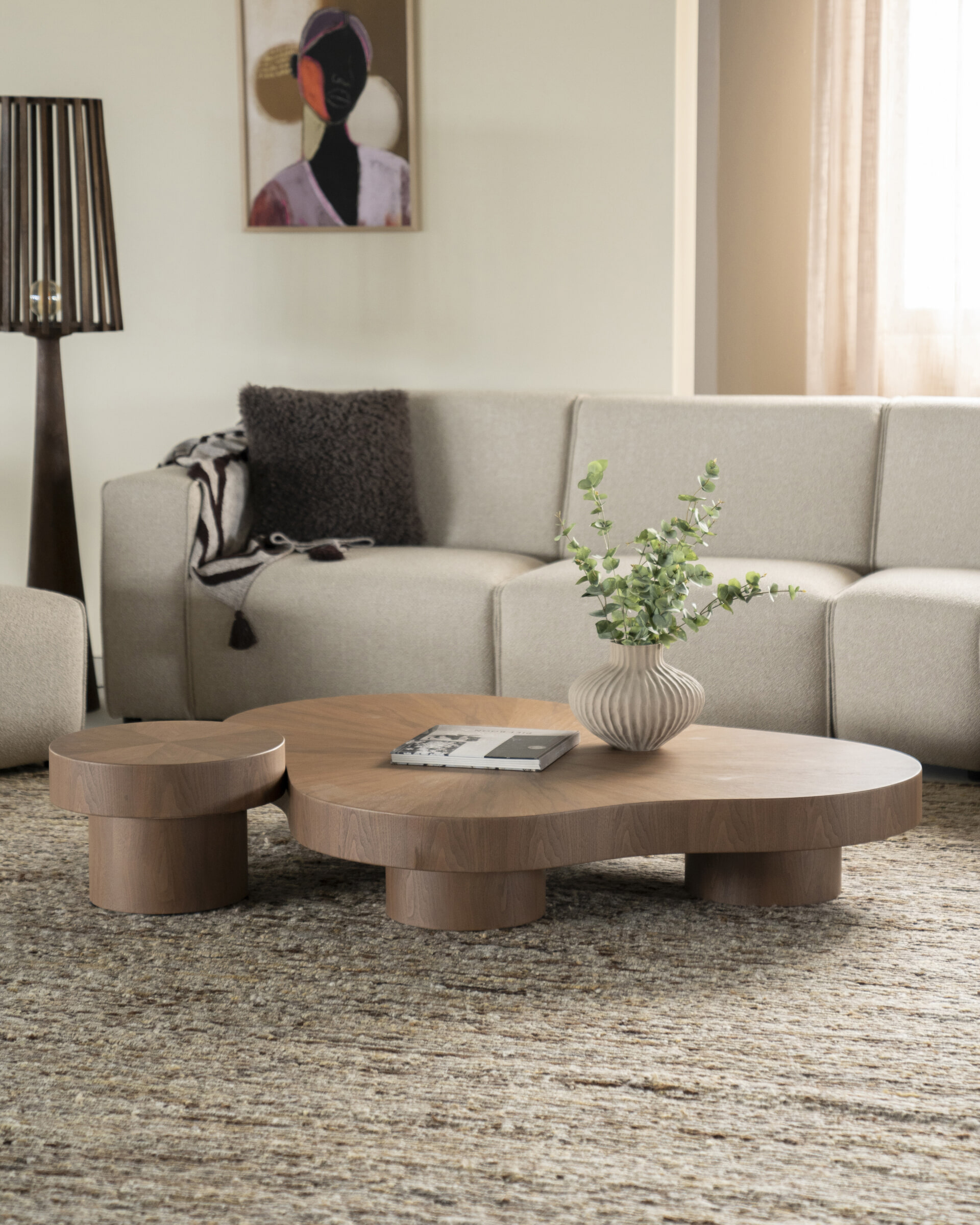Eleonora Organische Salontafel 'Bobbie' Walnootfineer lichtbruin, 150 x 110cm, kleur Naturel