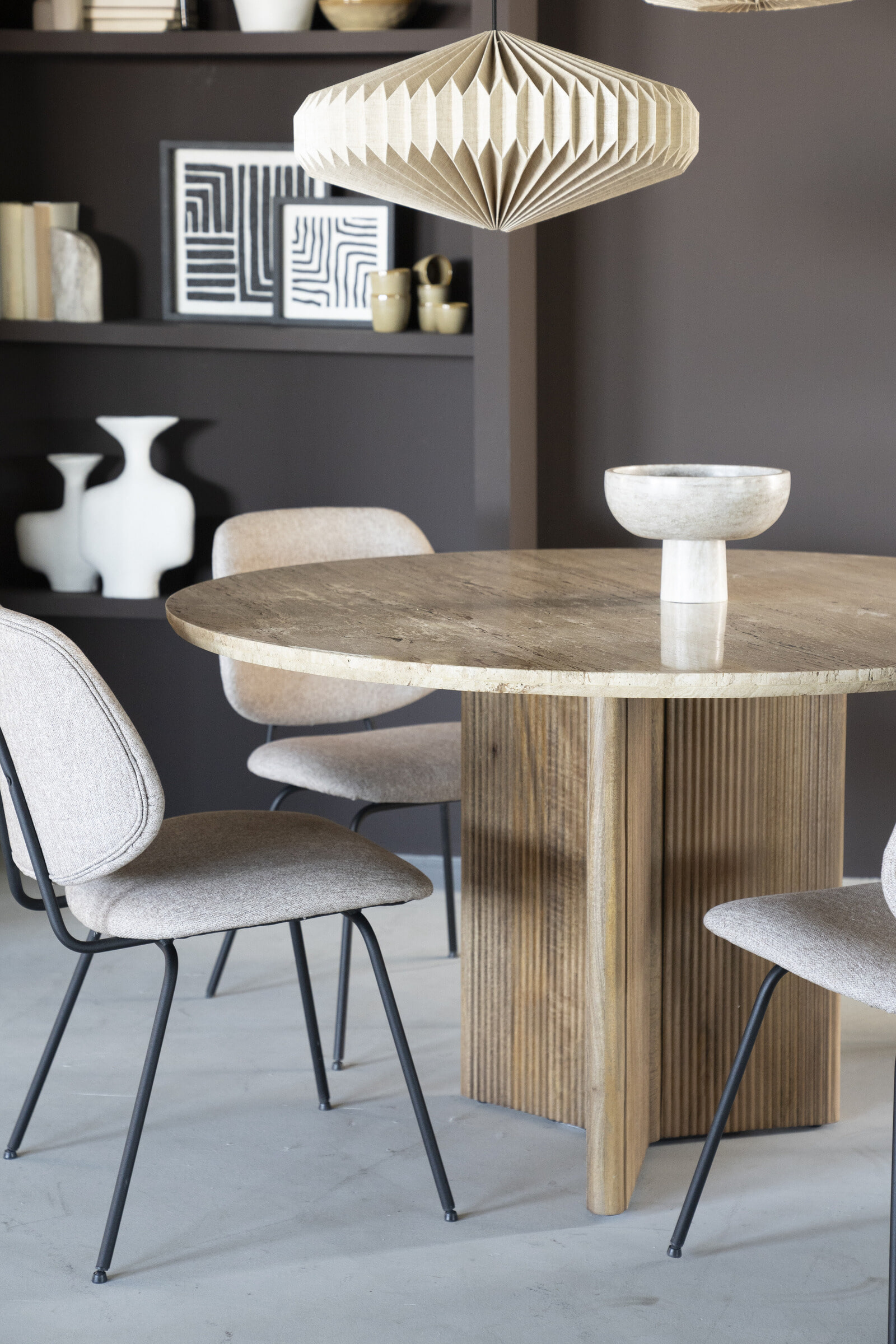 Eleonora Ronde Eettafel 'Sara' Mangohout en travertin, 130cm