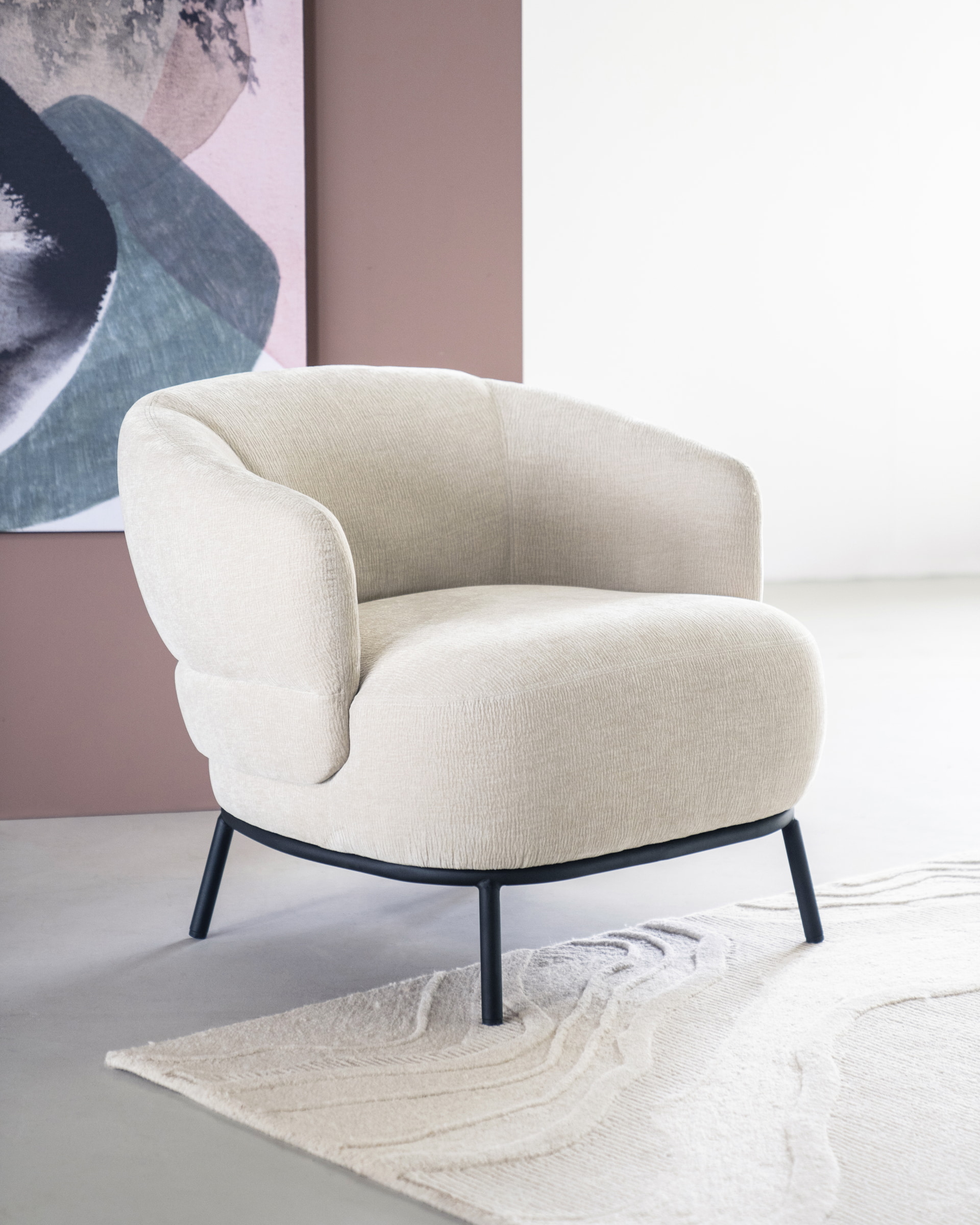Eleonora Fauteuil 'David' Chenille, kleur Beige