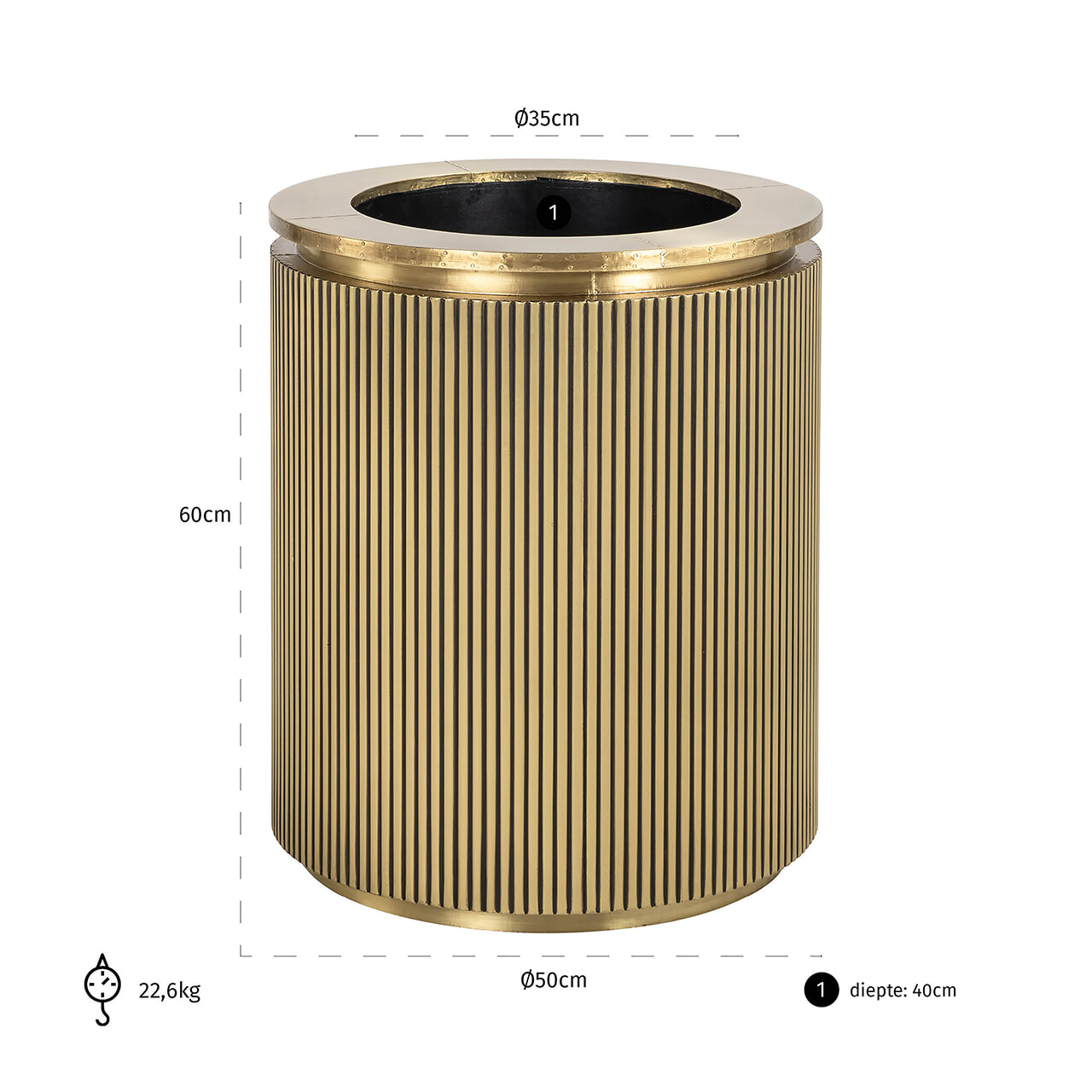 Richmond Bloempot 'Ironville' Brass, 60cm hoog