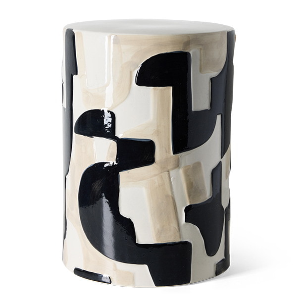 HKliving Ronde Bijzettafel Ceramic Keramiek, Ø30cm - Beige,Zwart