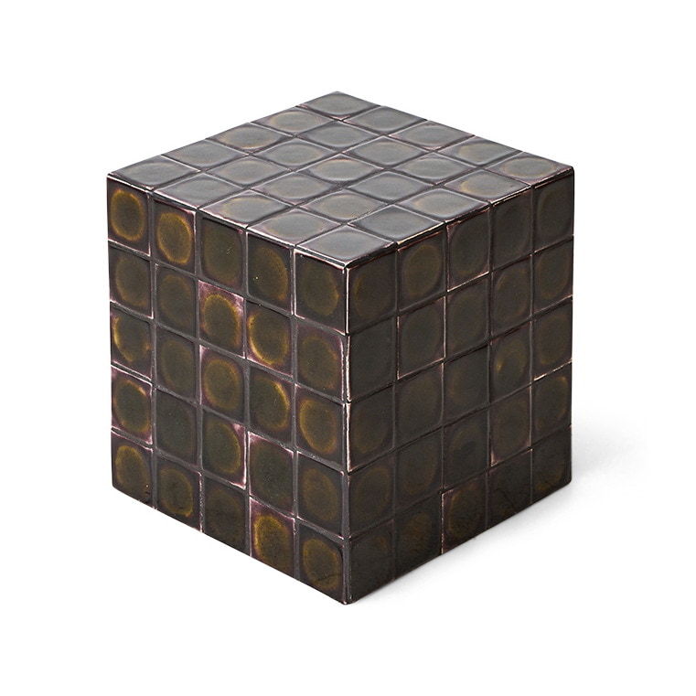 HKliving Bijzettafel Tiled Keramiek, 38 x 38cm - Olijfgroen - Vierkant