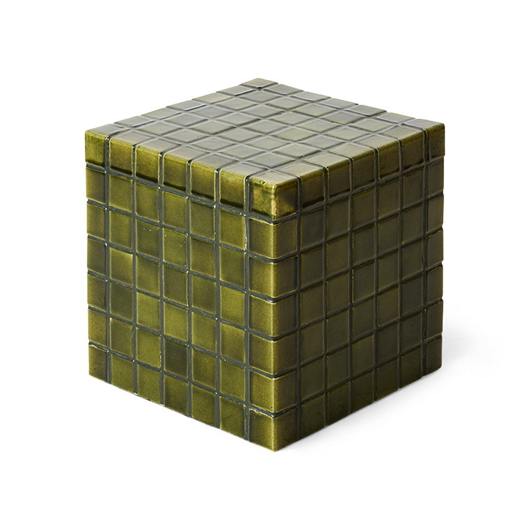 HKliving Bijzettafel Tiled Keramiek, 38 x 38cm - Mosgroen - Vierkant