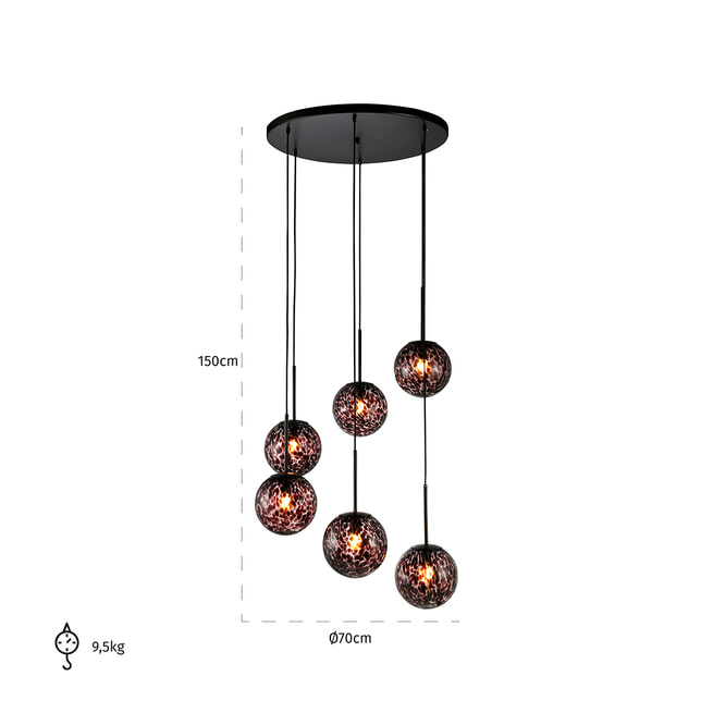 Richmond Hanglamp 'Kyano' 6-lamps, kleur Zwart