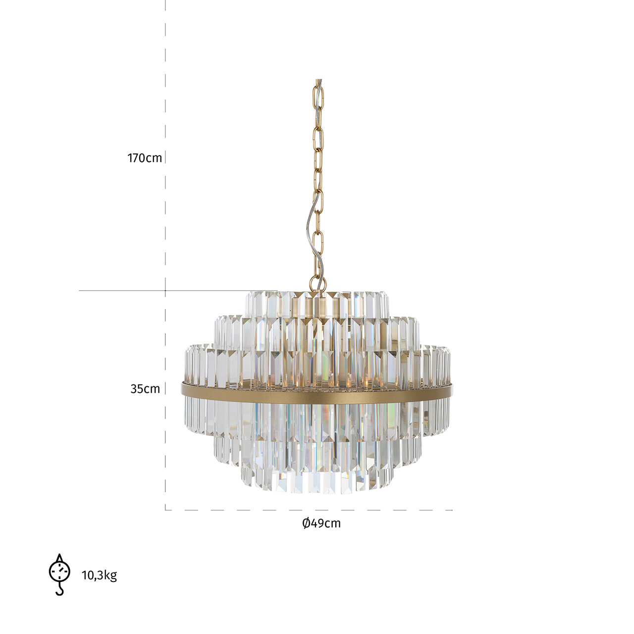 Richmond Hanglamp 'Desire' Crystal, 49cm, kleur Brushed Gold