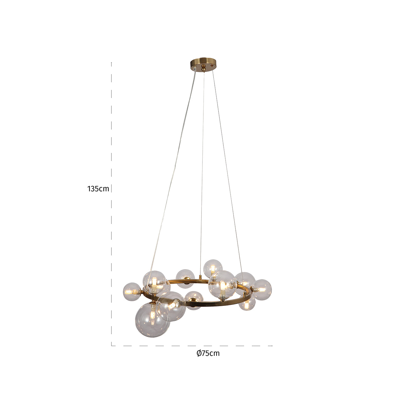 Richmond Hanglamp 'Yosie' 13-lamps, kleur Brushed Gold