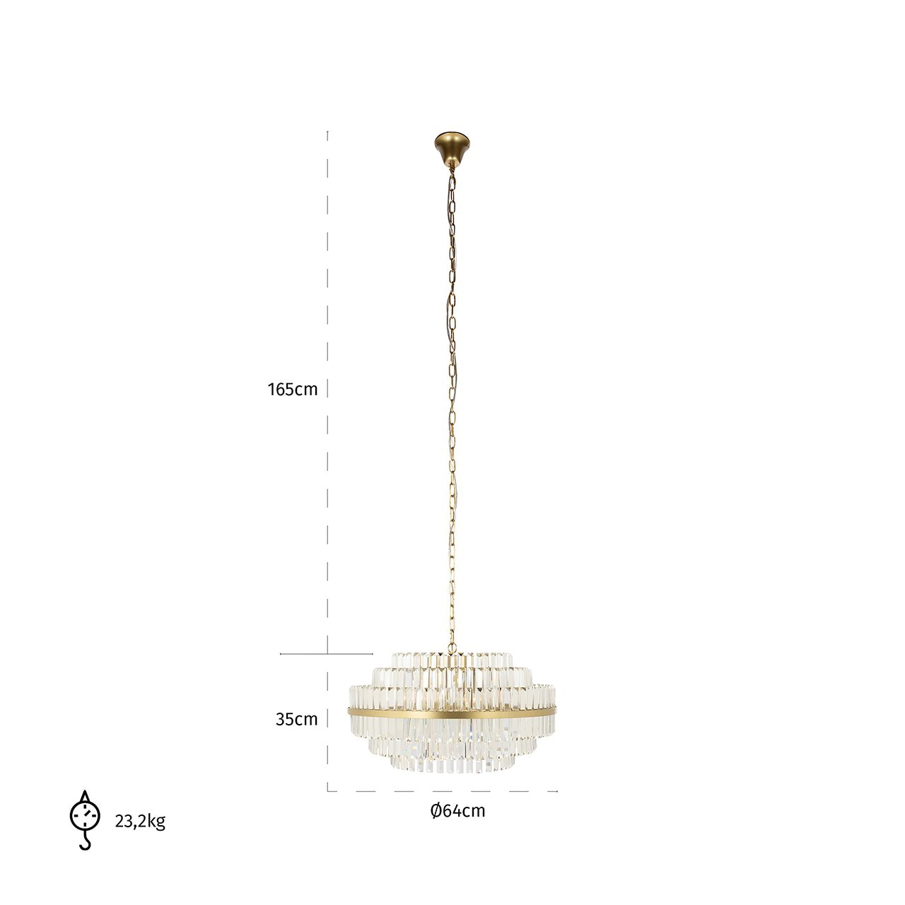 Richmond Hanglamp 'Desire' Crystal, 65cm, kleur Brushed Gold