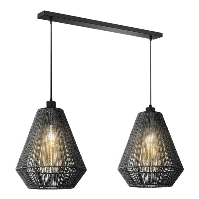 LABEL51 Hanglamp 'Ibiza Diamond' Jute, 2-lamps, kleur Zwart