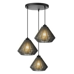 LABEL51 Hanglamp 'Ibiza Diamond' Jute, 3-lamps, kleur Zwart