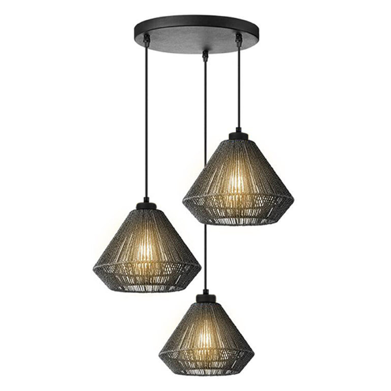 LABEL51 Hanglamp 'Ibiza Diamond' Jute, 3-lamps, kleur Zwart