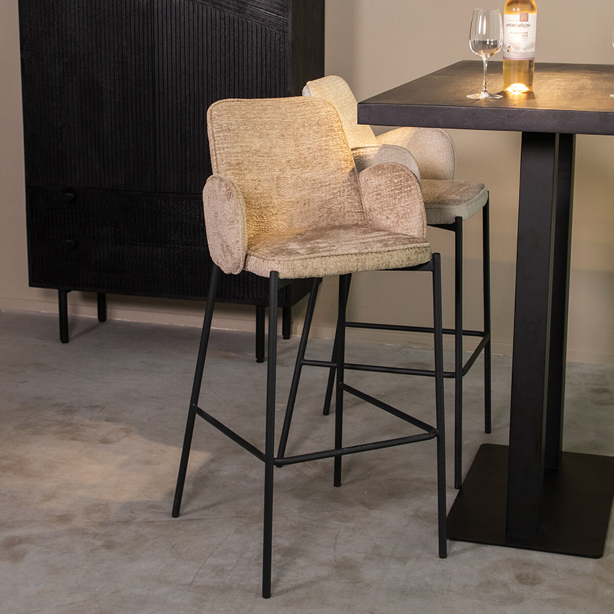 LABEL51 Barkruk Joni Elegance stof - Beige (zithoogte 78cm)