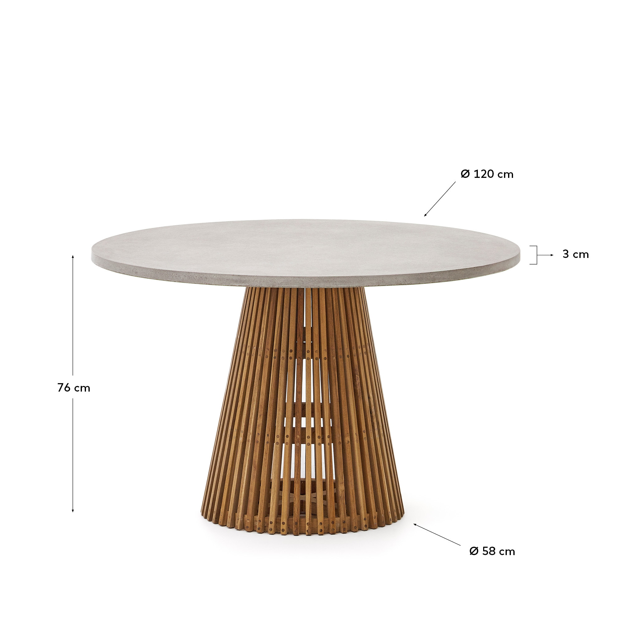 Kave Home Ronde Eettafel 'Alcaufar' Cement en Teakhout, 120cm, kleur Grijs