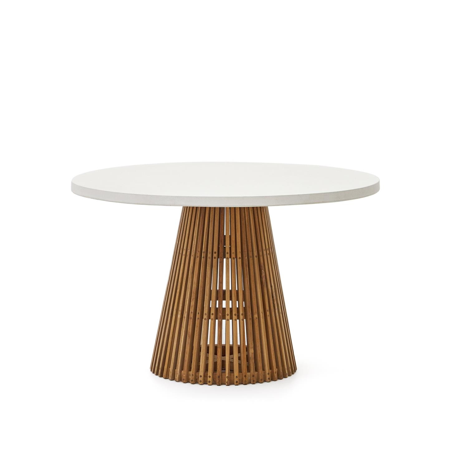 Kave Home Ronde Eettafel 'Alcaufar' Cement en Teakhout, 120cm, kleur Wit
