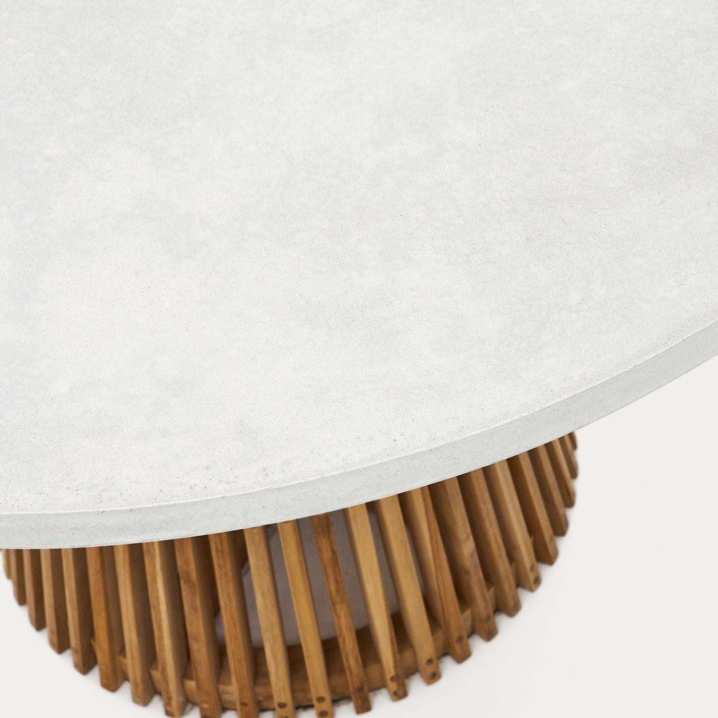 Kave Home Ronde Eettafel 'Alcaufar' Cement en Teakhout, 120cm, kleur Wit