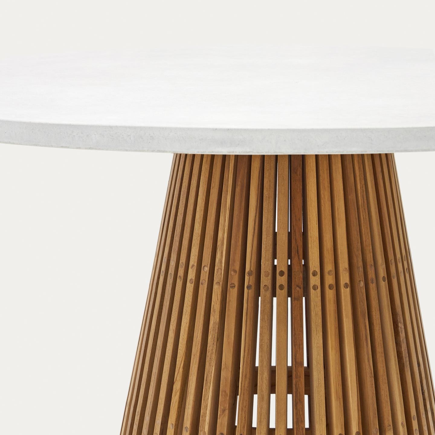 Kave Home Ronde Eettafel 'Alcaufar' Cement en Teakhout, 120cm, kleur Wit