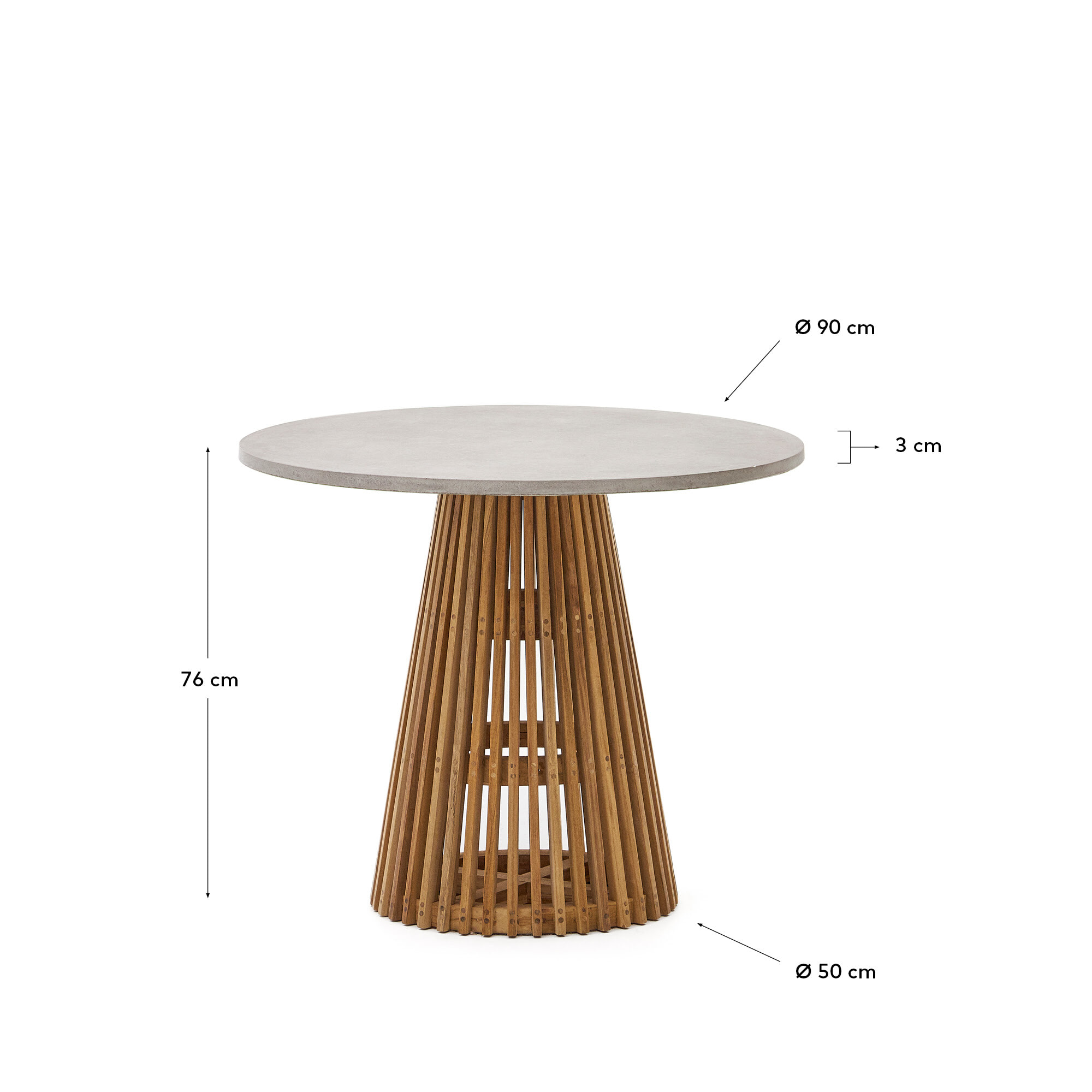 Kave Home Ronde Bistrotafel 'Alcaufar' Cement en Teakhout, 90cm, kleur Grijs