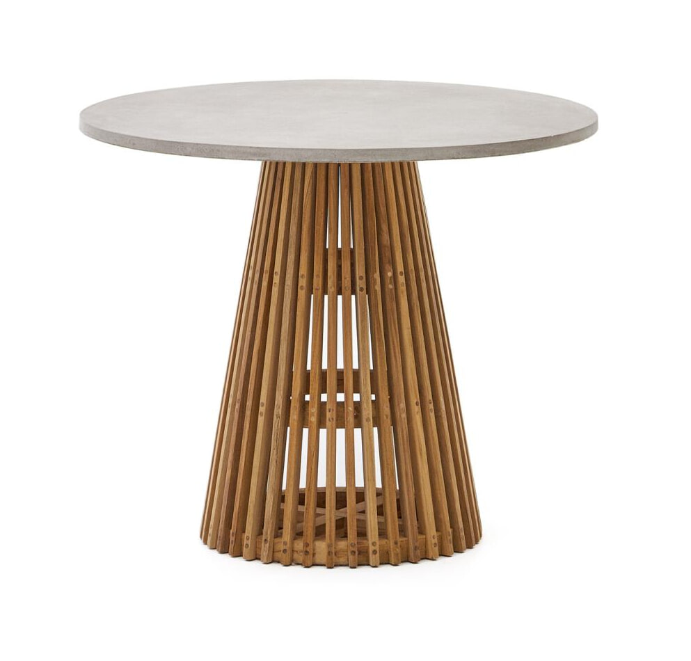 Kave Home Ronde Bistrotafel 'Alcaufar' Cement en Teakhout, 90cm, kleur Grijs