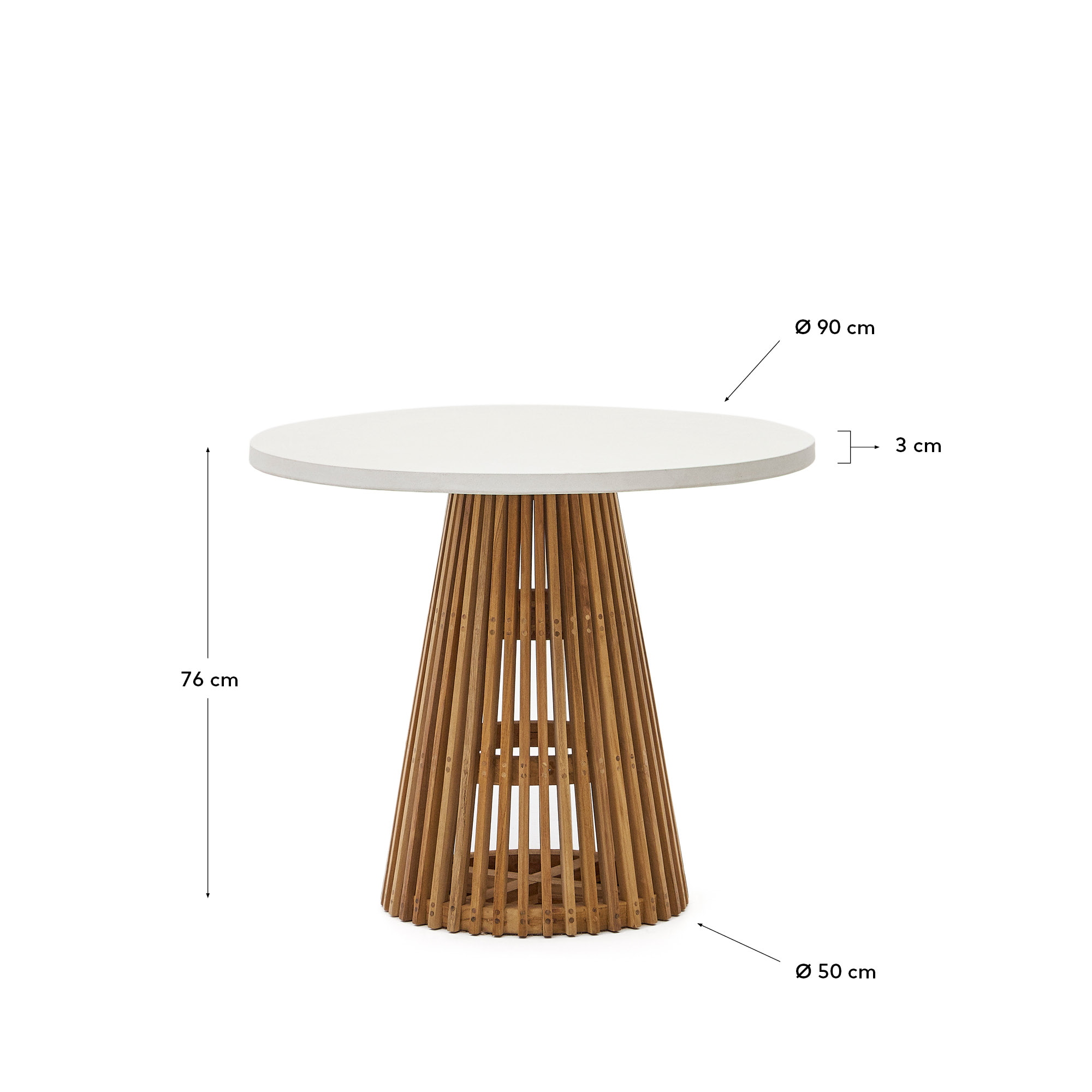 Kave Home Ronde Bistrotafel 'Alcaufar' Cement en Teakhout, 90cm, kleur Wit