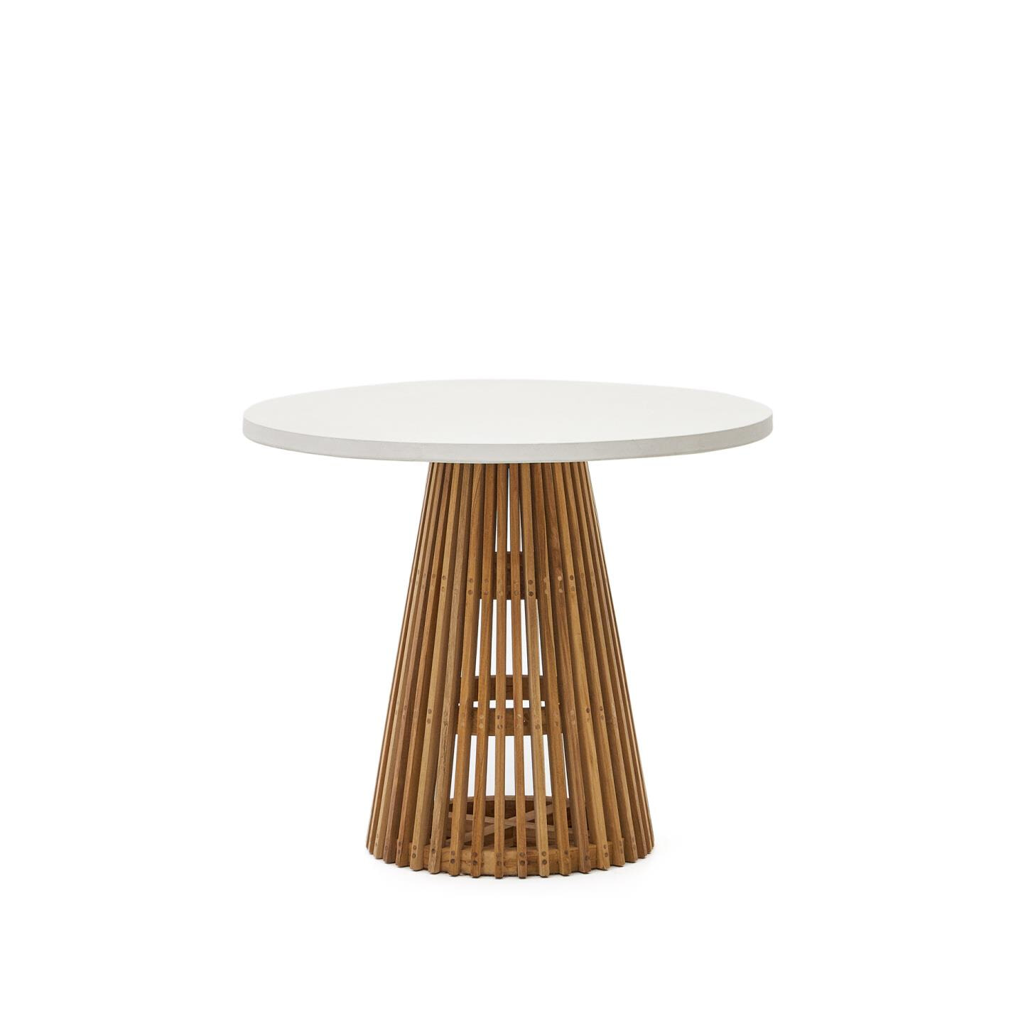 Kave Home Ronde Bistrotafel 'Alcaufar' Cement en Teakhout, 90cm