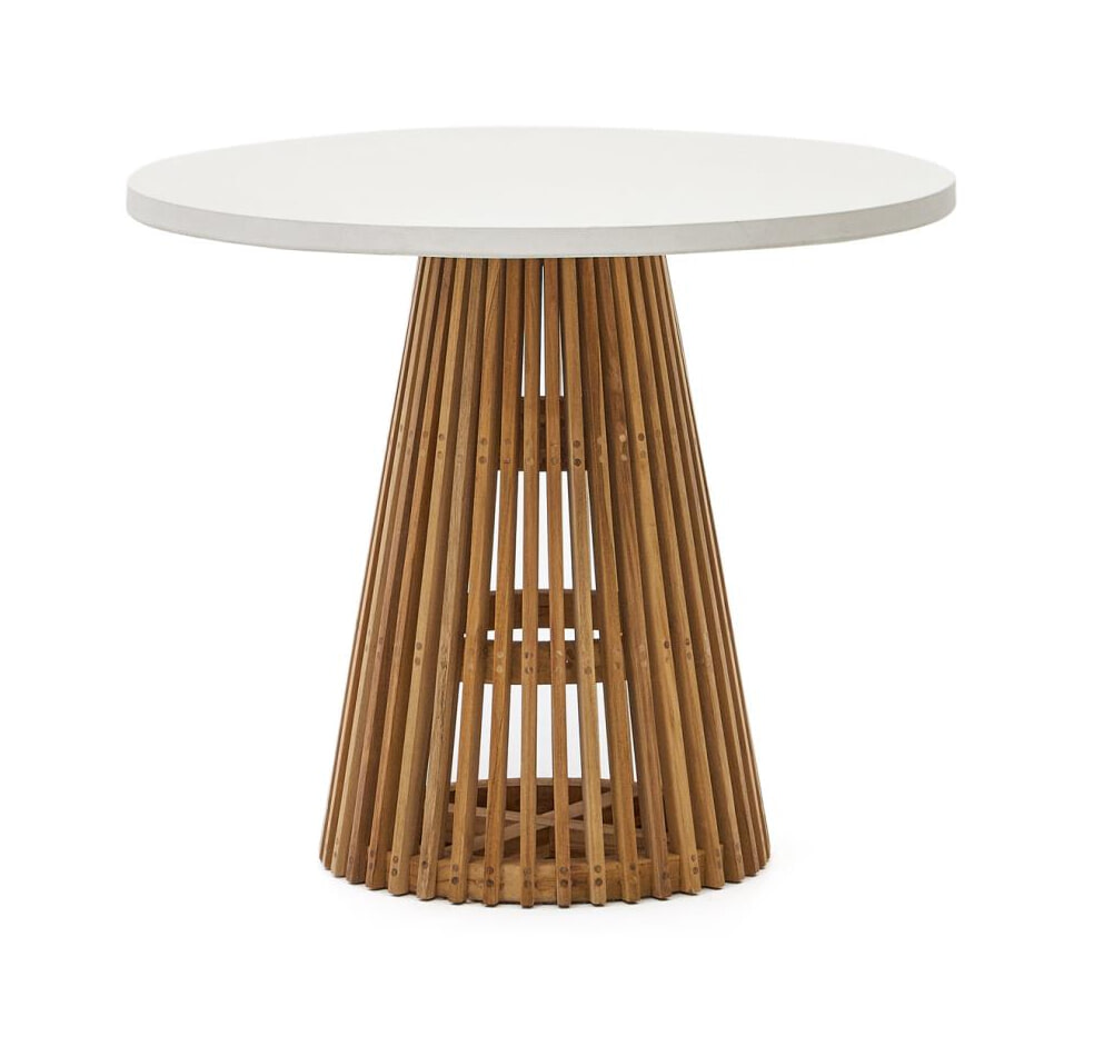 Kave Home Ronde Bistrotafel 'Alcaufar' Cement en Teakhout, 90cm, kleur Wit