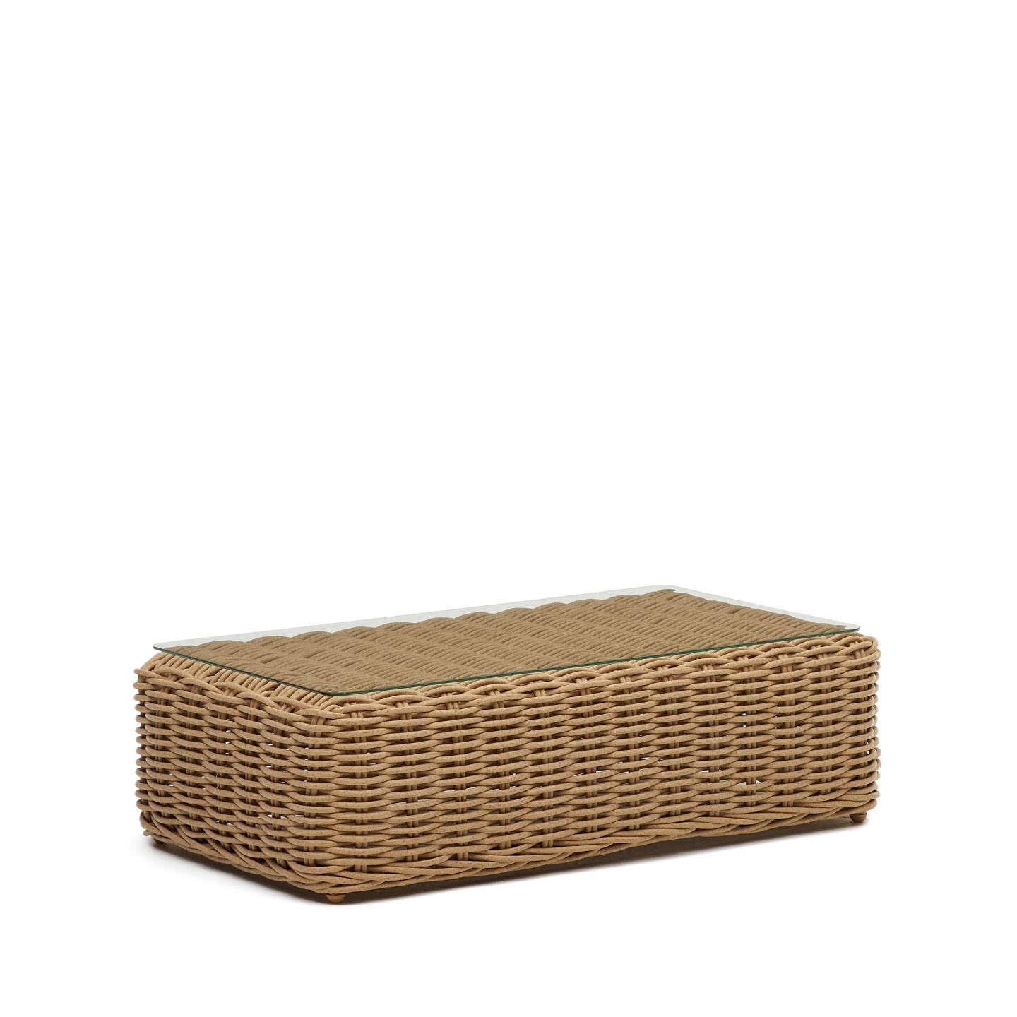 Kave Home Outdoor Salontafel Portlligat Rattan en glas, 112 x 62cm - Naturel