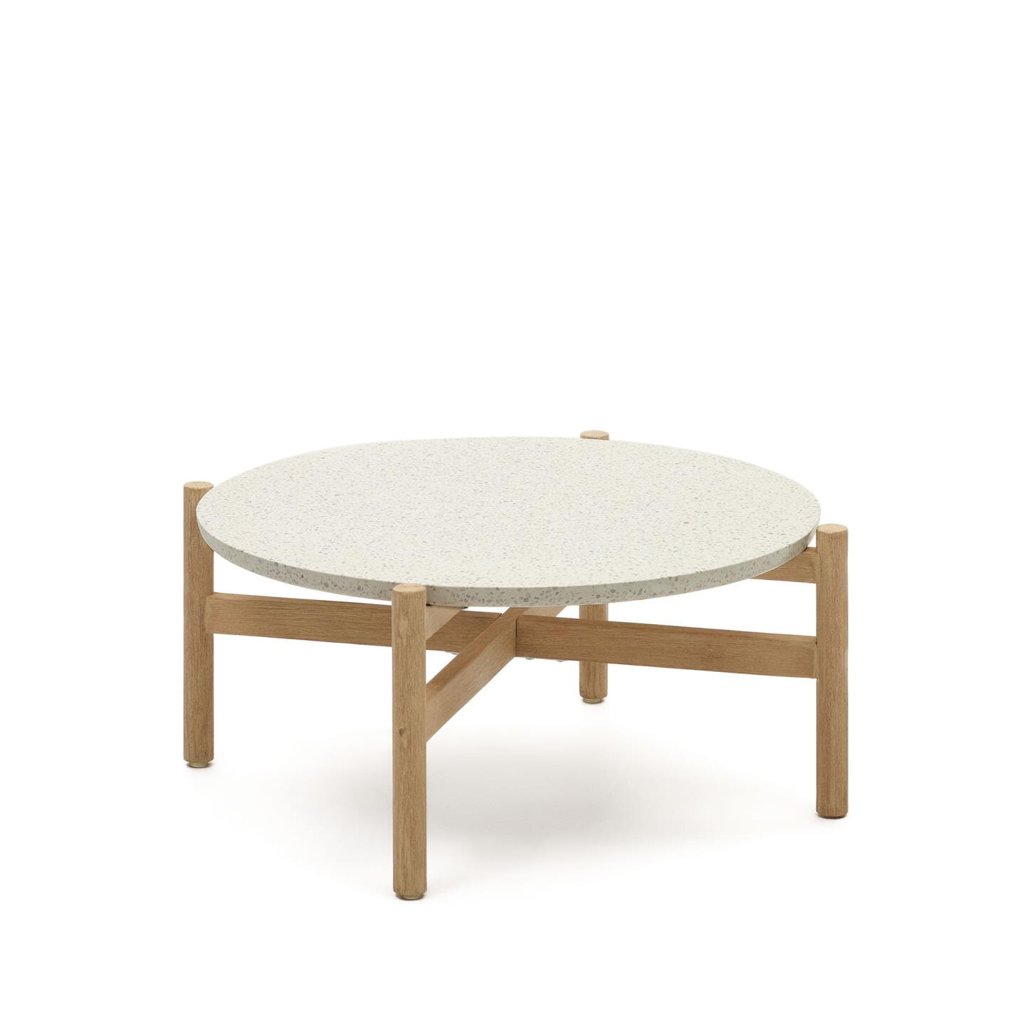 Kave Home Ronde Salontafel Pola Eucalyptushout en Terrazzo, 88cm - Wit