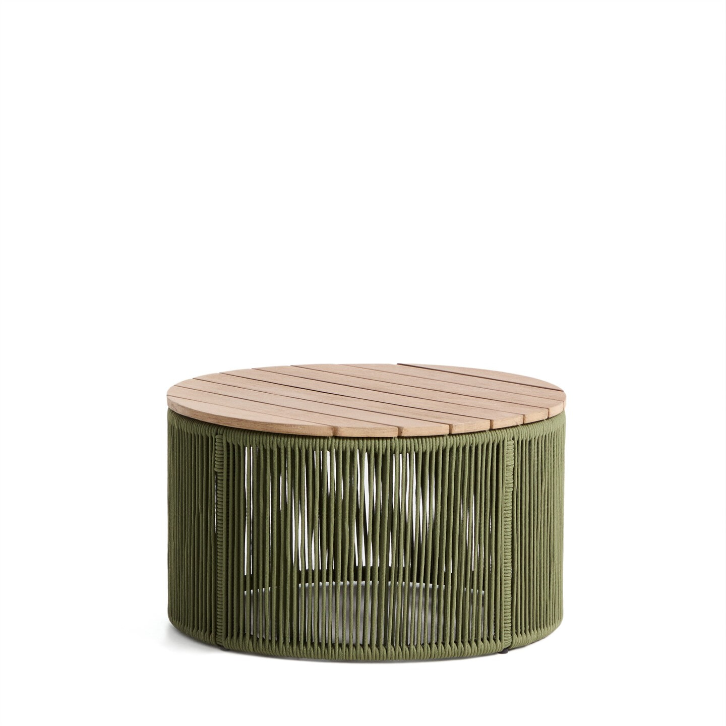 Kave Home Ronde Salontafel 'Dandara' Acaciahout en touw, 60cm, kleur Donkergroen