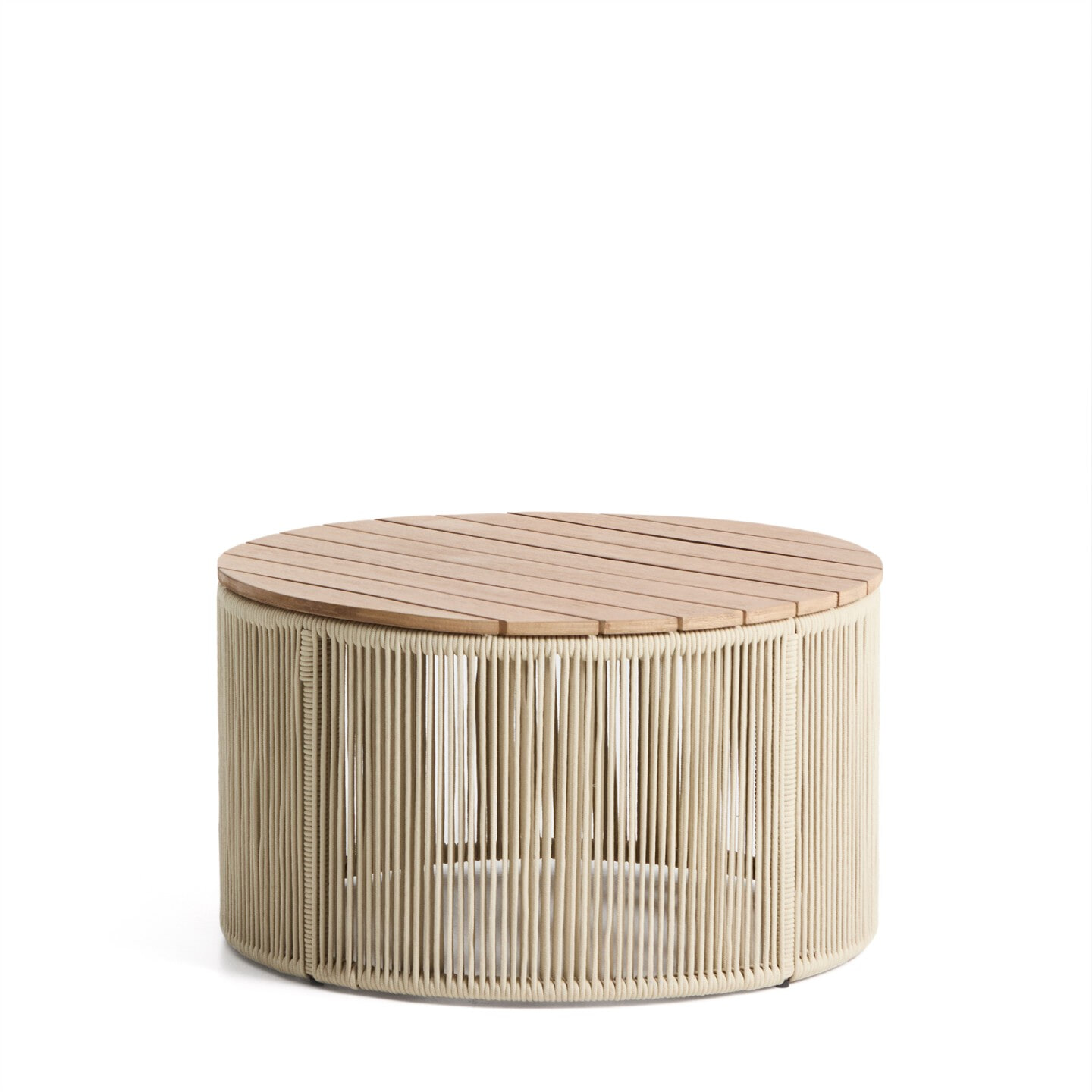 Kave Home Ronde Salontafel 'Dandara' Acaciahout en touw, 70cm, kleur Ecru