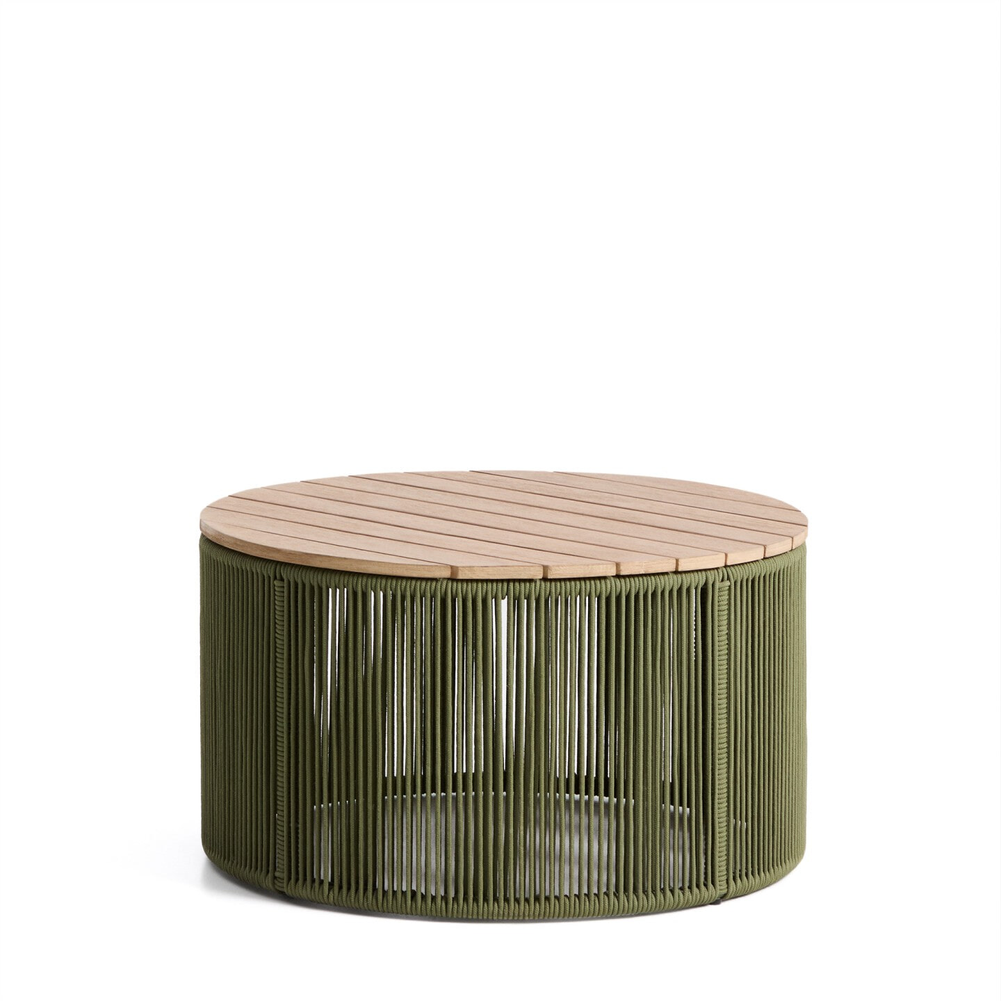 Kave Home Ronde Salontafel 'Dandara' Acaciahout en touw, 70cm, kleur Donkergroen
