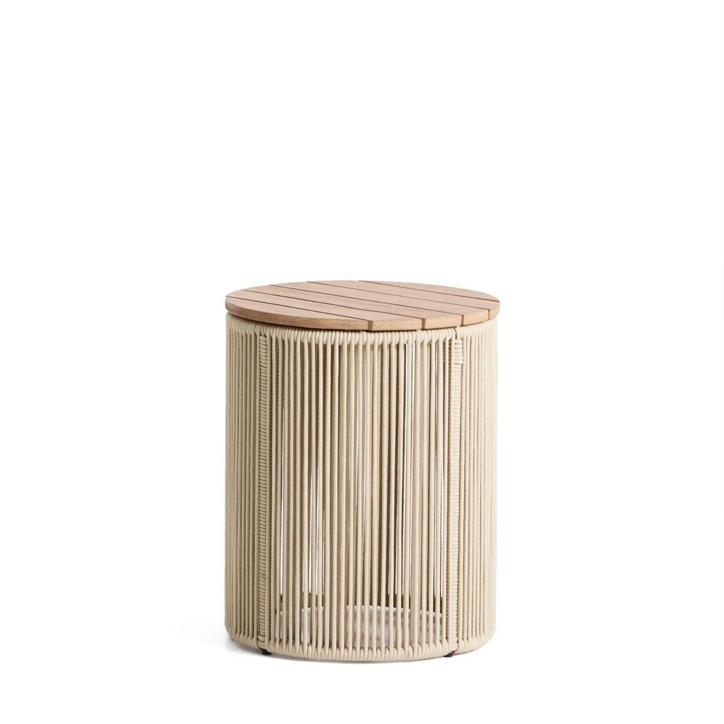Kave Home Ronde Bijzettafel 'Dandara' Acaciahout en touw, 40cm, kleur Ecru