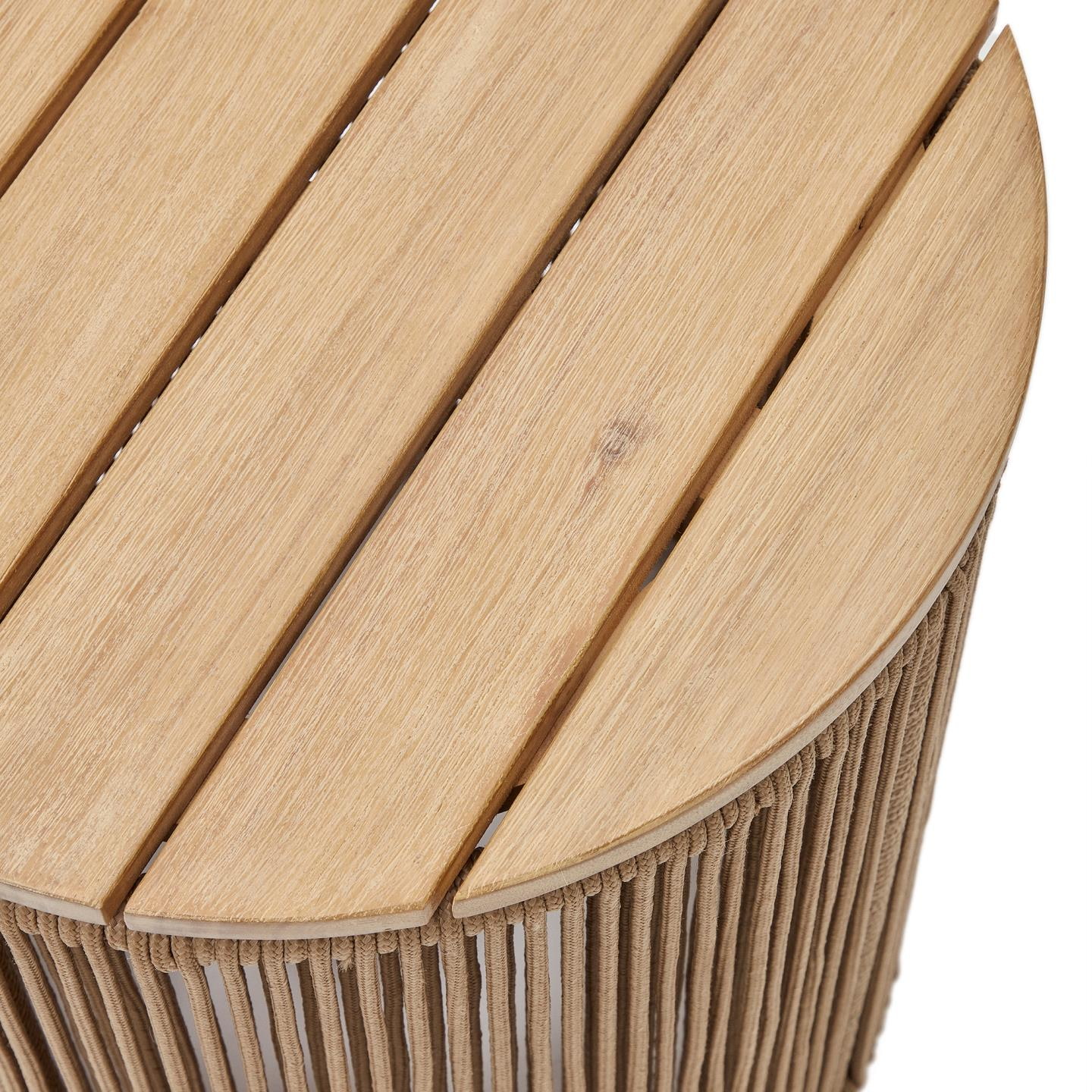 Kave Home Outdoor Bijzettafel 'Dandara' Acaciahout en touw, 40cm, kleur Beige
