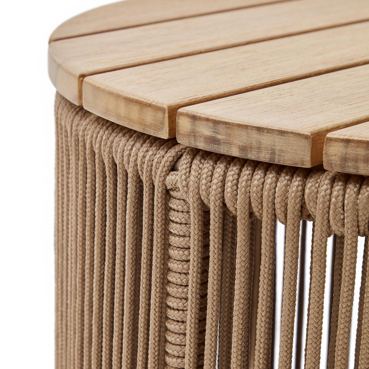 Kave Home Outdoor Bijzettafel 'Dandara' Acaciahout en touw, 40cm, kleur Beige