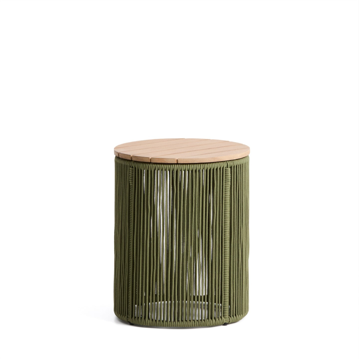 Kave Home Ronde Bijzettafel 'Dandara' Acaciahout en touw, 40cm, kleur Donkergroen