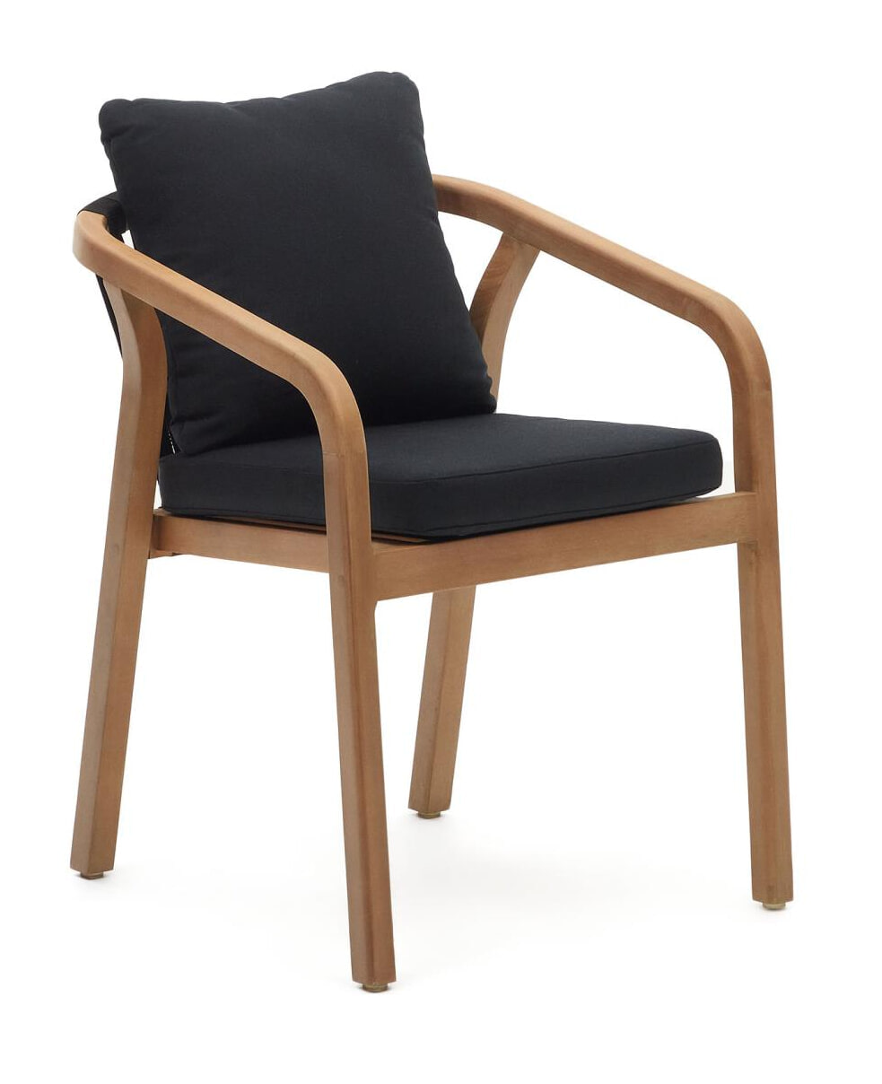 Kave Home Eetkamerstoel Malaret Eucalyptushout en gevlochten touw - Zwart